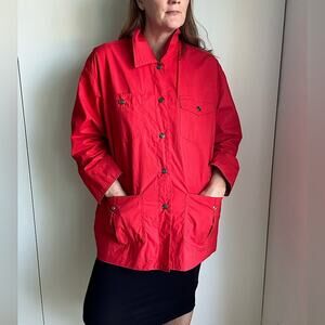 Vintage Womens Jacket Spring Chore Jacket Red Size Medium Oversized Snap